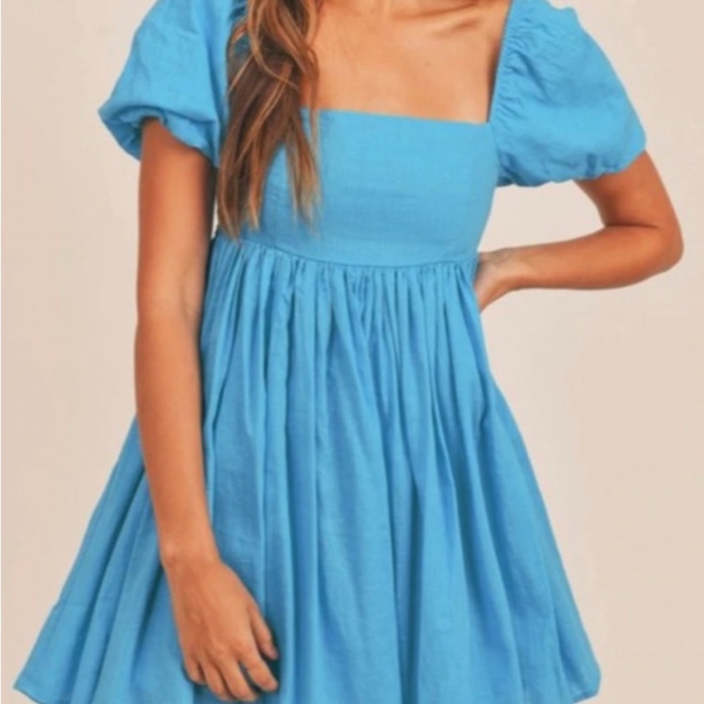 Lulu's Blue Puff Sleeve Sundress